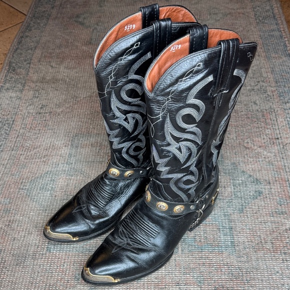 Dan Post Other - Black Leather Western Cowboy Boots with Silver & Gold Tip Accents & Concho 9.5D